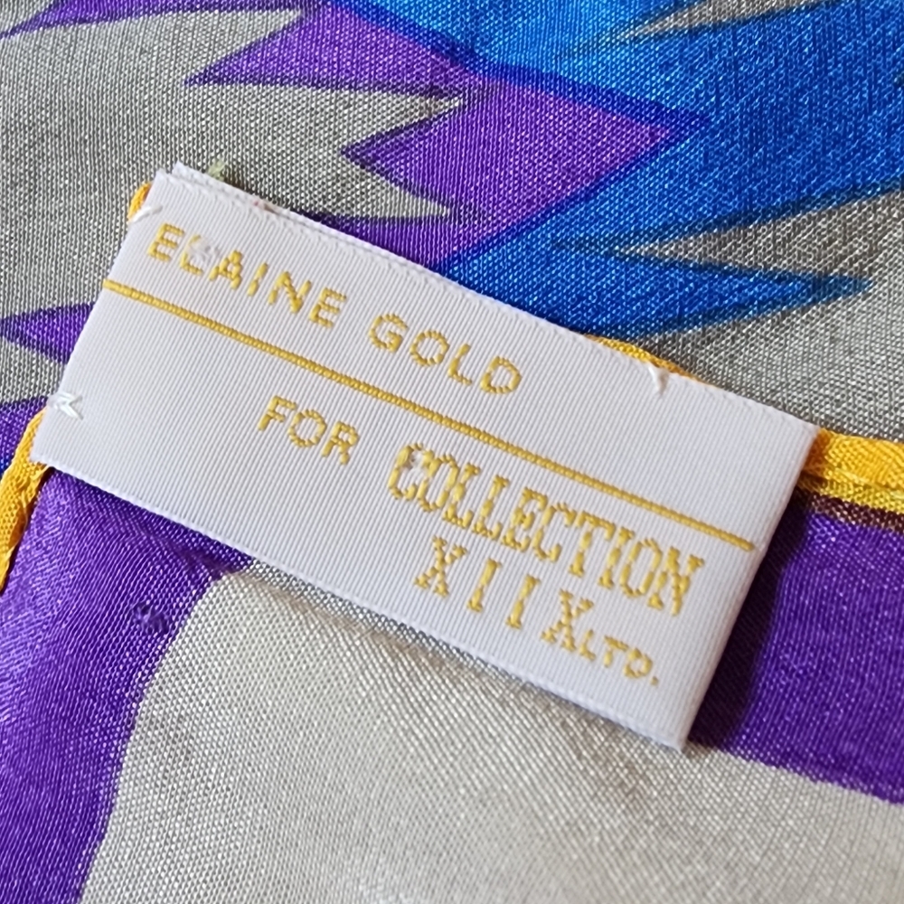 Vintage Elaine Gold Geometric Print Silk Scarf Jewel Tones 32x31 Bold Colorful - Picture 5 of 5